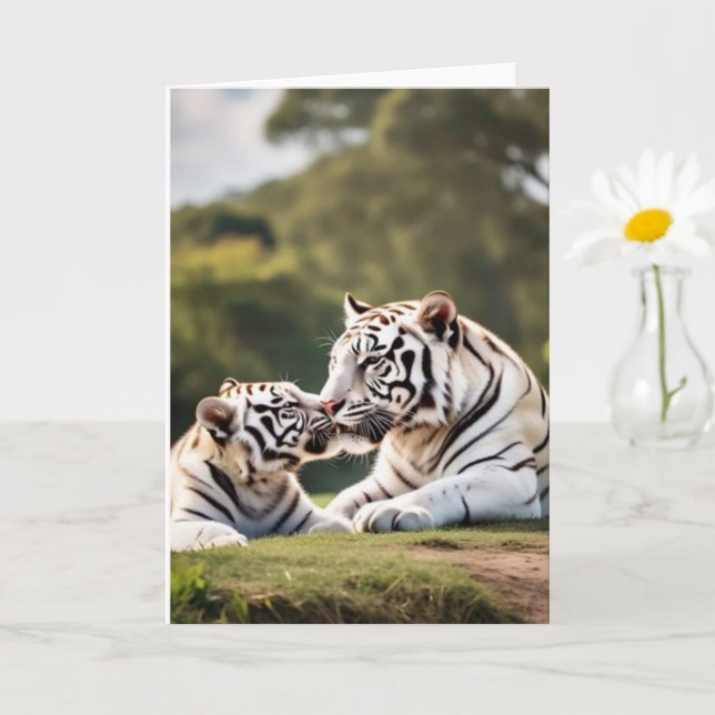A Gentle Bond – White Tigers Greeting Card Karte (Kleine Pflanze)