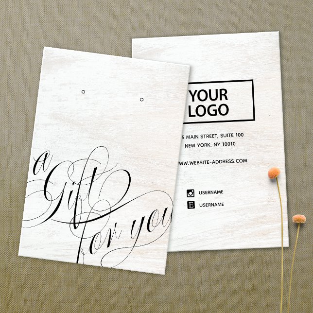 A Gift for You Add Logo White Wood Earring Display Visitenkarte (Von Creator hochgeladen)