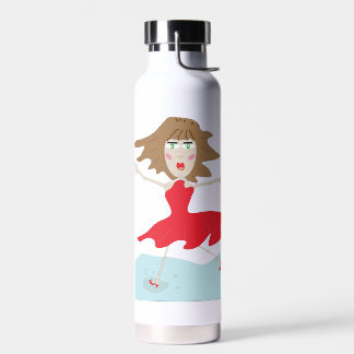a girl in a red dress bottle happy jumpy trinkflasche