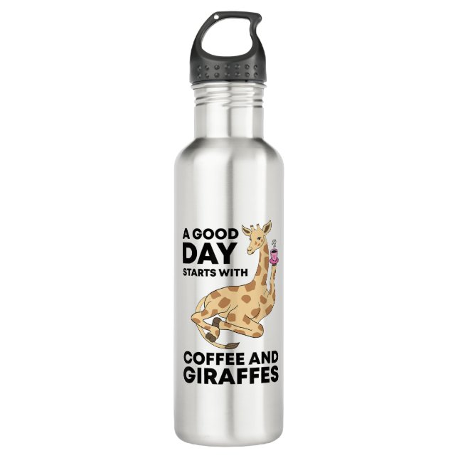 A Good Day Starts With Coffee & Giraffe Gift Funny Edelstahlflasche (Vorderseite)