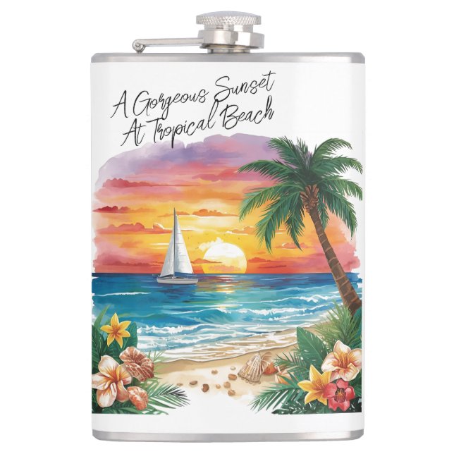 A Gorgeous Sunset At Tropical Beach, Vacation, Flachmann (Vorderseite)