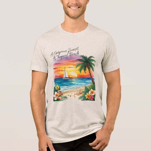 A Gorgeous Sunset At Tropical Beach, Vacation Tri-Blend Shirt (Vorderseite)
