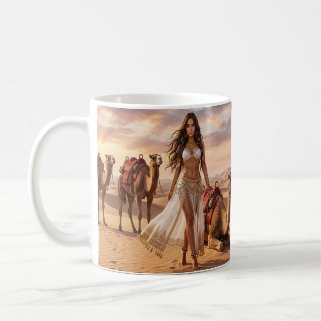 A Graceful Woman with Camels at Sunset Kaffeetasse (Links)