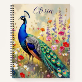 A Green and Blue Peacock in Flowers Personalized Notizbuch
