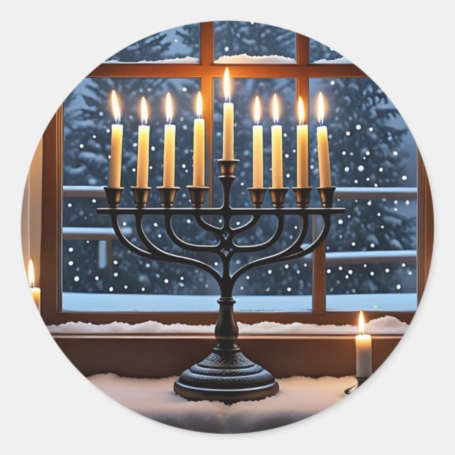 A Hanukkah Winter Night  Runder Aufkleber (Vorderseite)