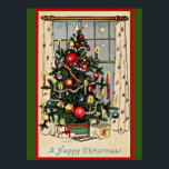 A Happy Christmas, vintage illustration,  Poster<br><div class="desc">A Happy Christmas,  vintage Christmas tree illlustration in holiday colors.</div>