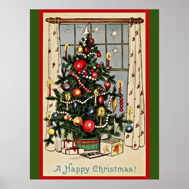 A Happy Christmas, vintage illustration,  Poster (Vorne)