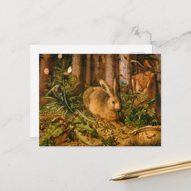 A Hare in Forest von Hans Hoffmann Postkarte (Vorderseite/Rückseite Beispiel)