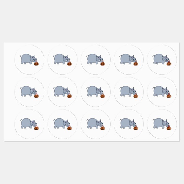 A Hippo with a Pumpkin Bag Etiketten (Blatt)