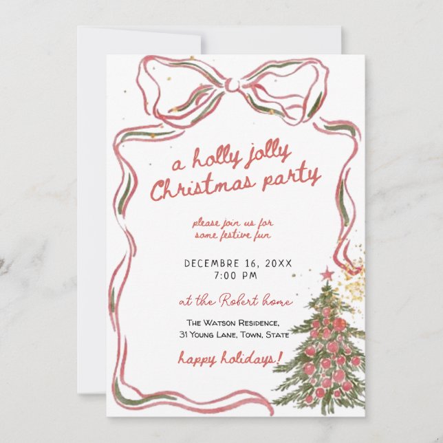 A holly jolly hand drawn christmas party  einladung (Vorderseite)