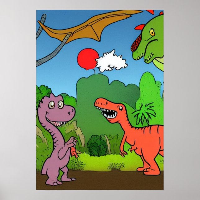 A.I. Cartoon-Dinosaurier spielen, Spaß Poster (Vorne)