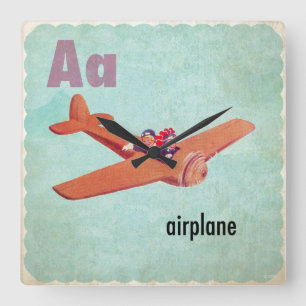 A is for Airplane Quadratische Wanduhr