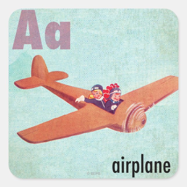 A is for Airplane Quadratischer Aufkleber (Vorderseite)
