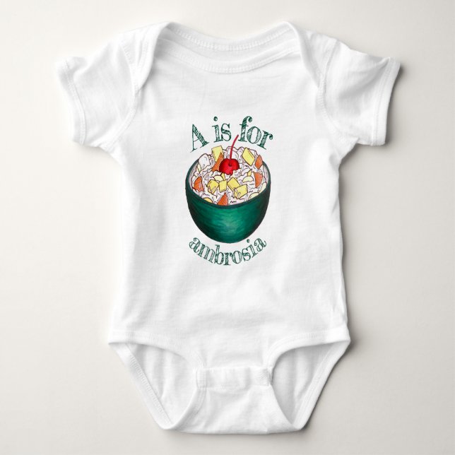 A is for Ambrosia Coconut Marshmallow Fruchtsalad Baby Strampler (Vorderseite)