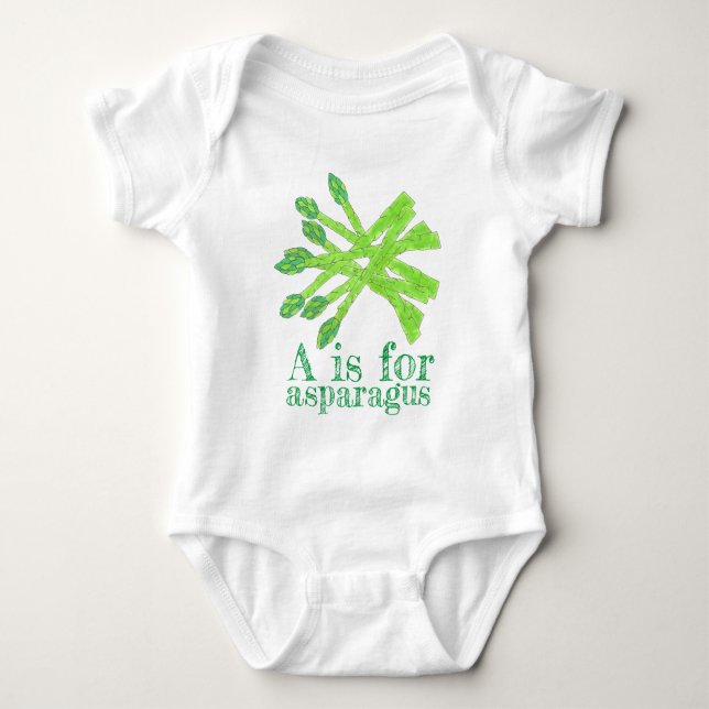 A is for ASPARAGUS Green Garening Vegetation Baby Strampler (Vorderseite)