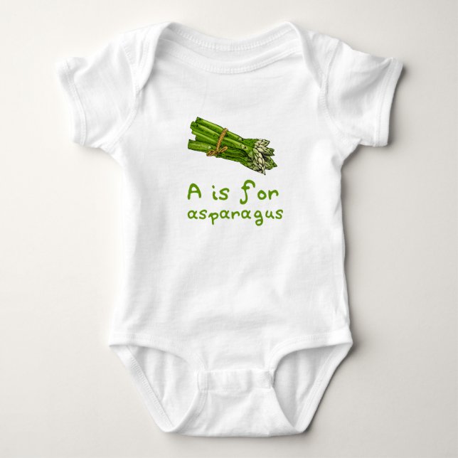 A is for ASPARAGUS Green Veggie Alphabet A Baby Strampler (Vorderseite)