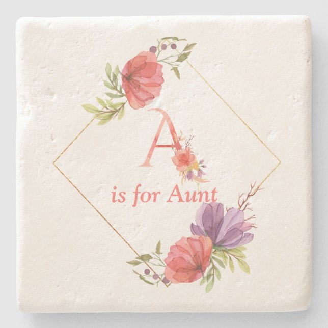 A is for Tunt floral painting Steinuntersetzer (Vorderseite)
