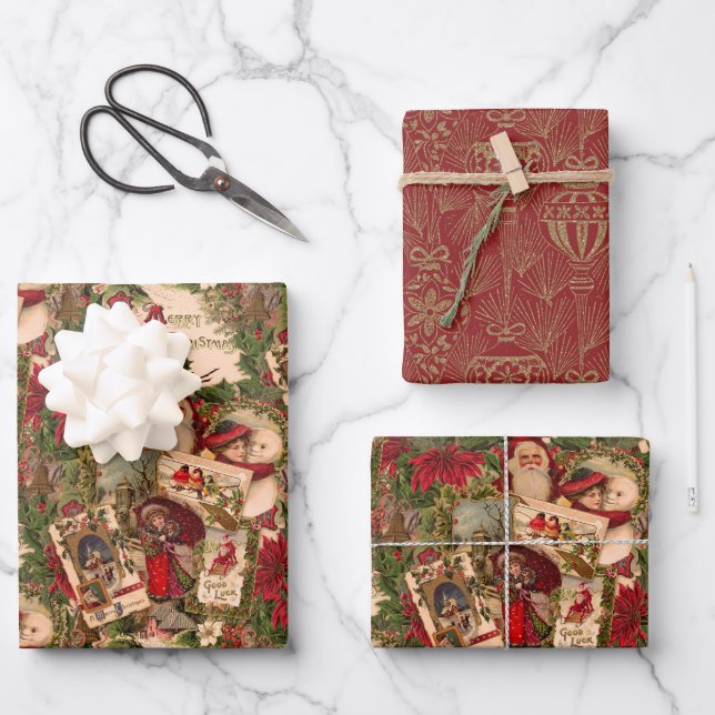 A Jumble of Victorian Holiday Postcards Geschenkpapier Set (Vorderseite)
