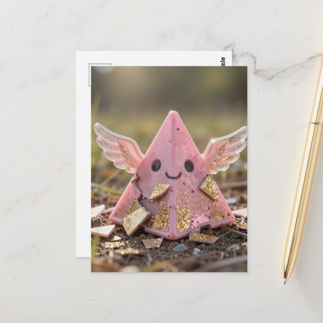 A Kawaii flying pink pyramid Postkarte (Vorderseite/Rückseite Beispiel)