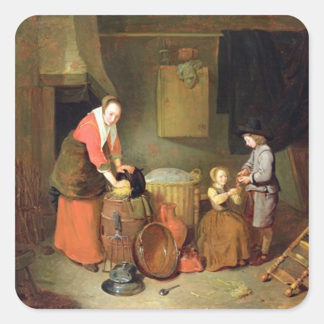 A Kitchen Räume, 17. Jahrhundert Quadratischer Aufkleber (Vorderseite)