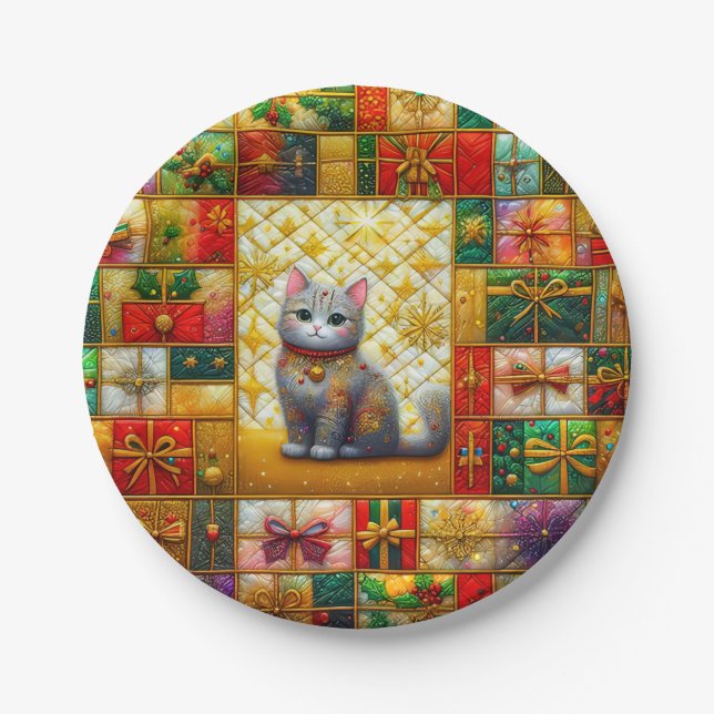 A KITTEN QUILT CHRISTMAS ~ Niedlich ~ Pappteller (Vorderseite)