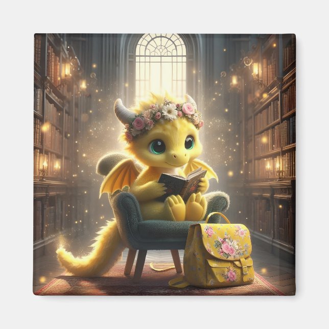 À la bibliothèque - Aimant Dragon Jaune (Devant)
