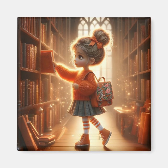 À la bibliothèque - Aimant orange (Devant)