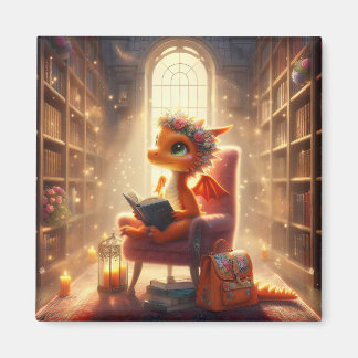 À la bibliothèque - Orange Dragon Magnet