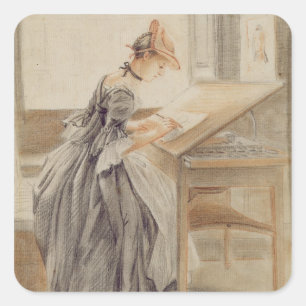 A Lady Kopying at a Zeichn Table, c.1760-70 (grap. Quadratischer Aufkleber