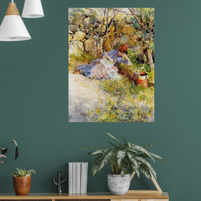 A Lady Reading a Newspaper by Carl Larsson Poster (Wohnzimmer 1)
