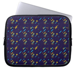 A laptop sleeve with a vibrant geometric pattern