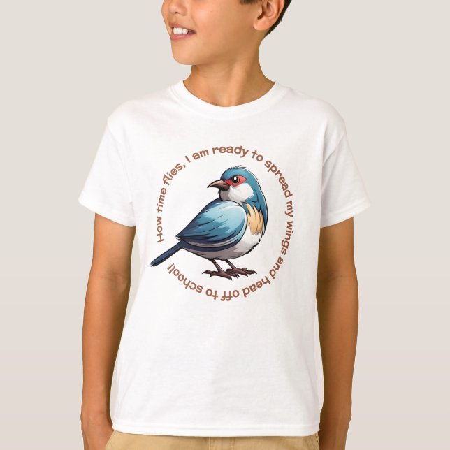 À l'école enfants T-shirt bleu Brown oiseau (Devant)