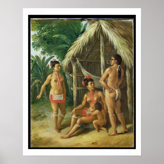 A Leeward Islands Carib Family außerhalb einer Hüt Poster (Vorne)