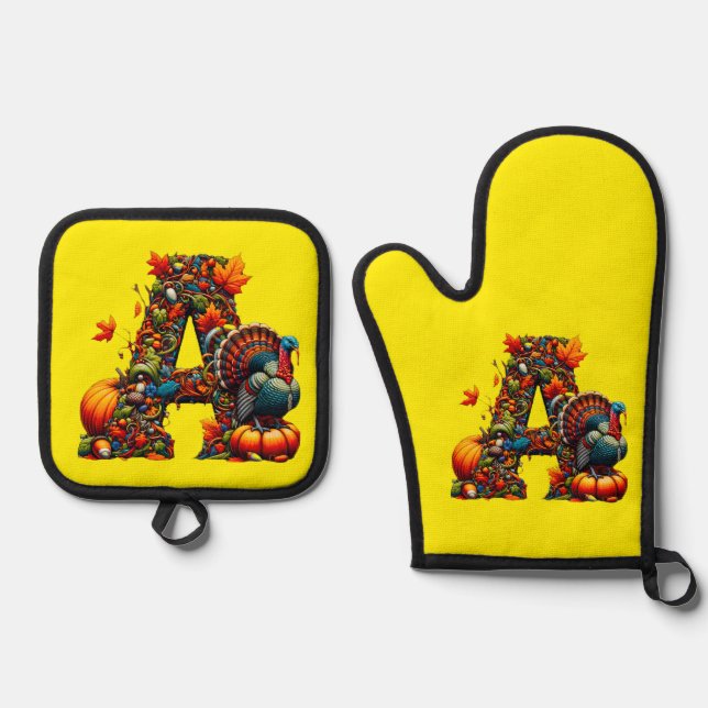 A letter A in Thanksgiving style Ofenhandschuh & Topflappen-Set (Vorderseite)