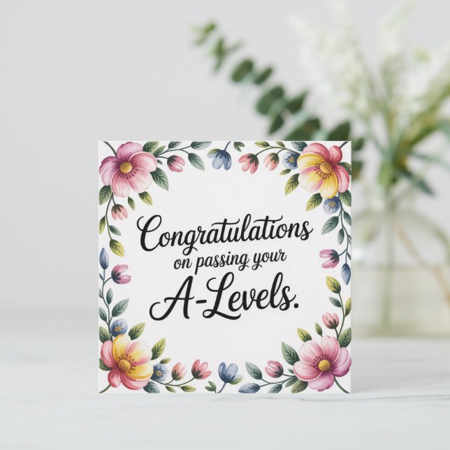 A Level Exam Floral Congratulation  Greeting Cards (Stehend Vorderseite)