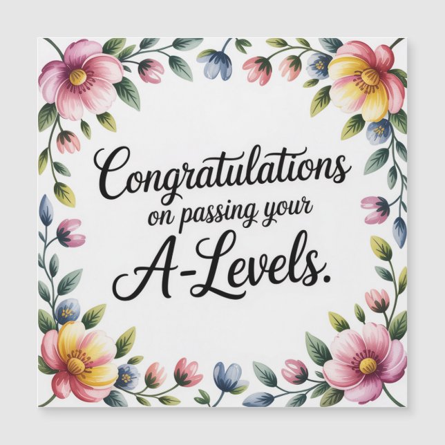 A Level Exam Floral Congratulation  Magnetic Card Magnetkarte (Vorderseite)