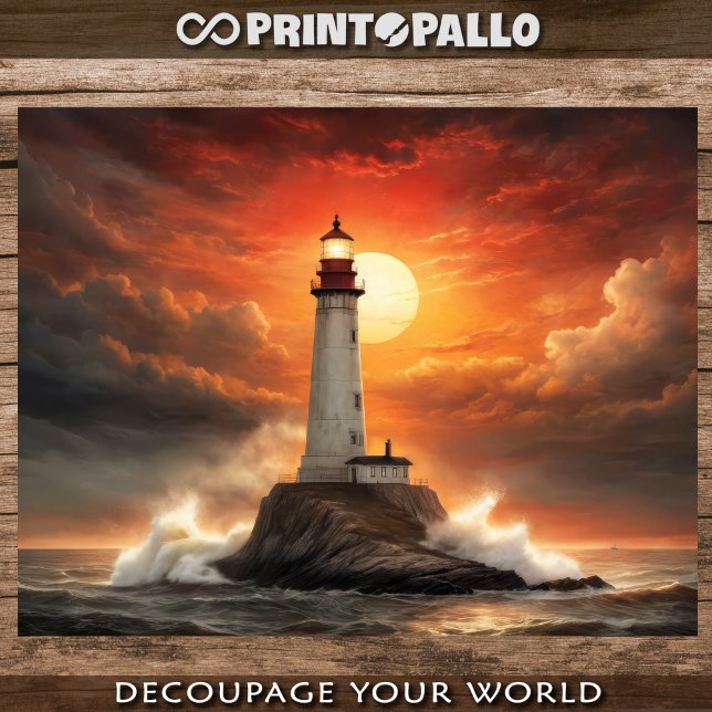 A lighthouse at sunset in a stormy sea - Decoupage Geschenkpapier Set (Von Creator hochgeladen)