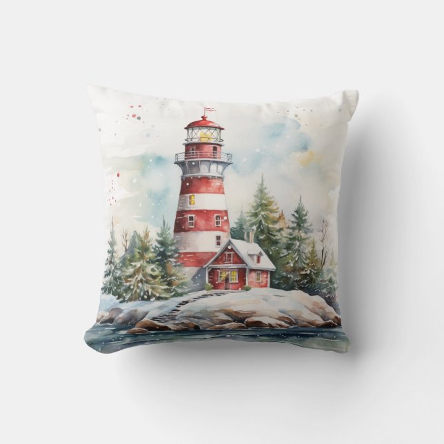 A Lighthouse in Winter Kissen (Vorderseite)