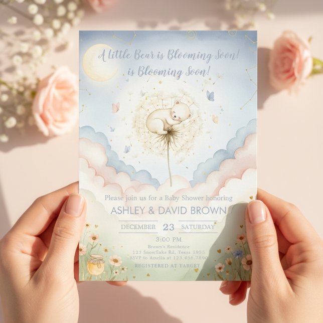 a little bear Floral Baby Shower Gender Neutral Einladung (Von Creator hochgeladen)