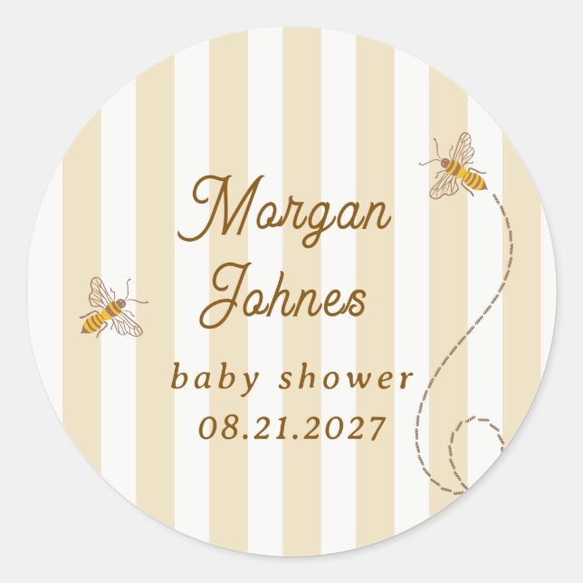 A Little Bee Baby Shower Runder Aufkleber (Vorderseite)