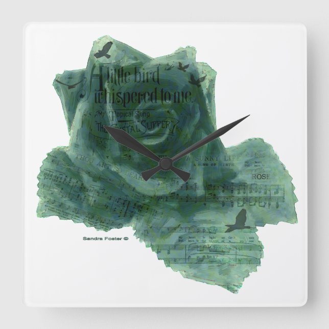 A Little Bird Told Me Rose Quadratische Wanduhr (Vorderseite)