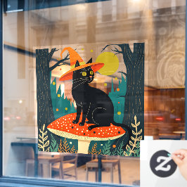  A Little Black Witchy Cat Sitting On A Toadstool  Fensteraufkleber