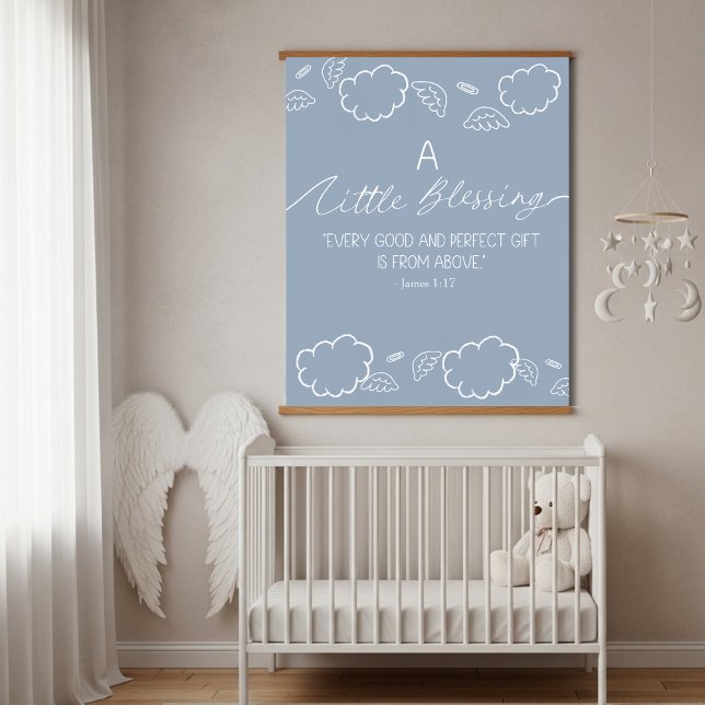 A Little Blessing Nursery  James 1:17 Wandteppich Mit Holzrahmen (A Little Blessing Nursery James 1:17 Hanging Tapestry)