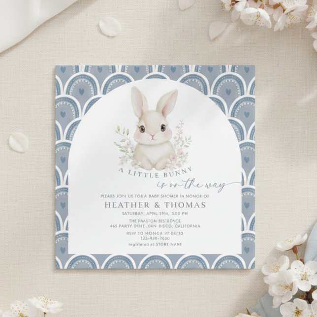 A Little Bunny Dusty Blue Baby Shower Invitation (Créateur téléchargé)