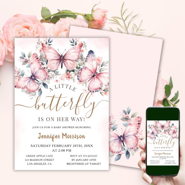 A Little Butterfly | Floral Butterfly Baby Shower Einladung (Von Creator hochgeladen)