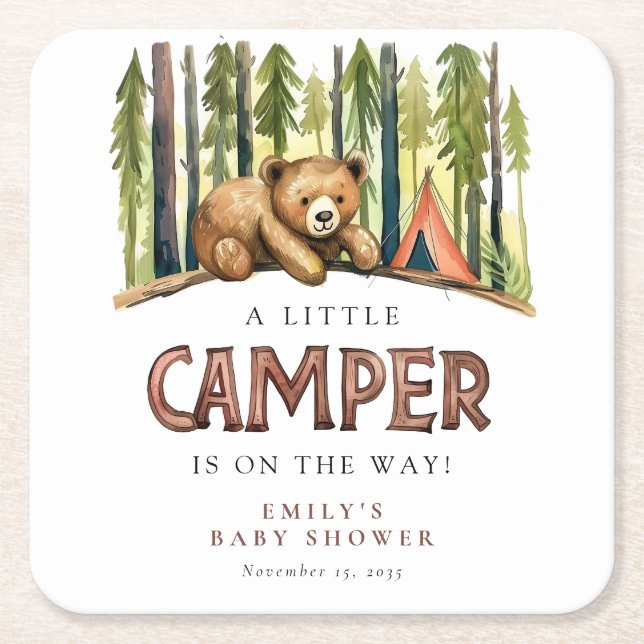 A Little Camper Forest Baby Shower Rechteckiger Pappuntersetzer (Vorderseite)