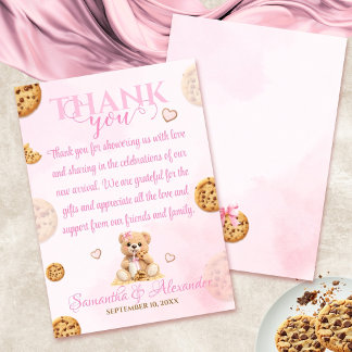 A little Cookie Girl Baby Shower - Teddy Bear Pink Dankeskarte