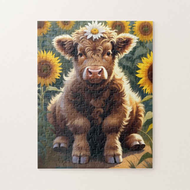 A little cow in a sunflower field (Vertikal)