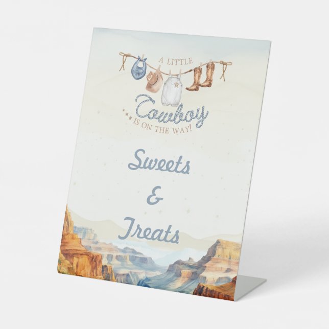 A Little Cowboy Baby Shower Sweets and Treats Sign Sockelschild (Vorderseite)