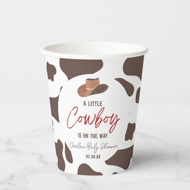 A Little Cowboy Cow Boy Rodeo Western Baby Shower Pappbecher (Vorderseite)